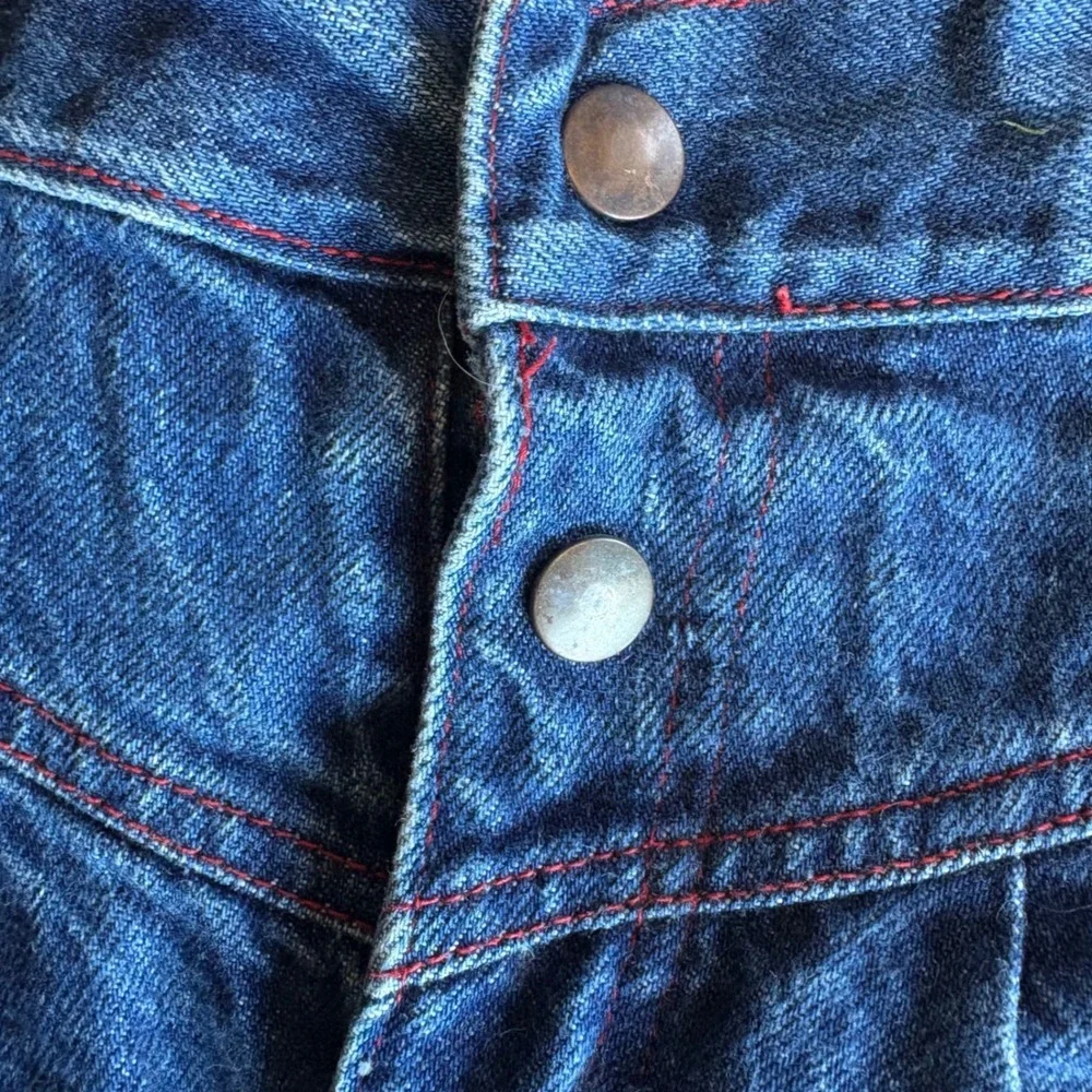 Vintage Silver Unicorn Mickey Mouse Denim Skirt High Waist Red Stitch Blue 12